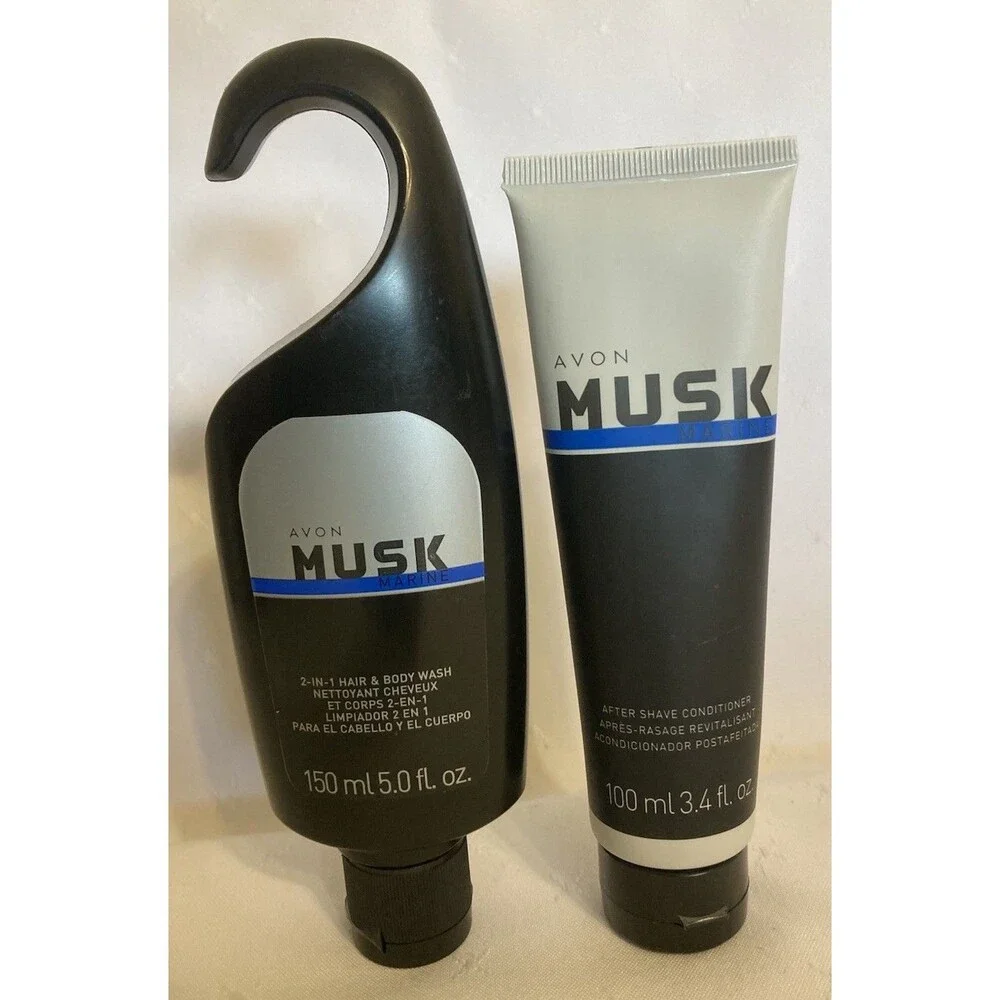 Avon Musk Marine Hair & Body Wash 5 oz & After Shave Conditioner 3.4 oz SEALED